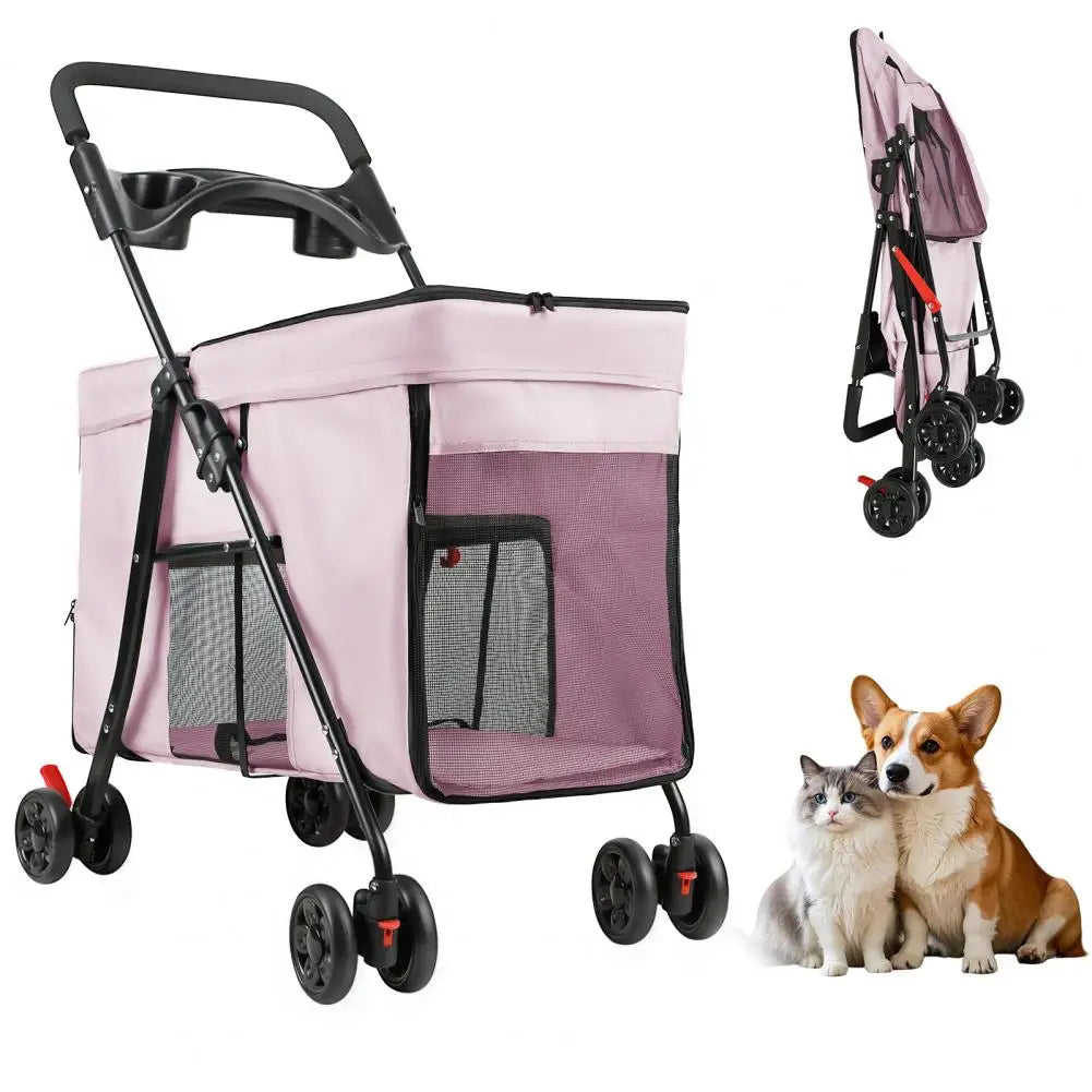 Dog Stroller With 360-degree Wheels Foldable Pet Cart 5 Ventilation Windows & Removable Tray Dog Cart For Small/Medium Dogs