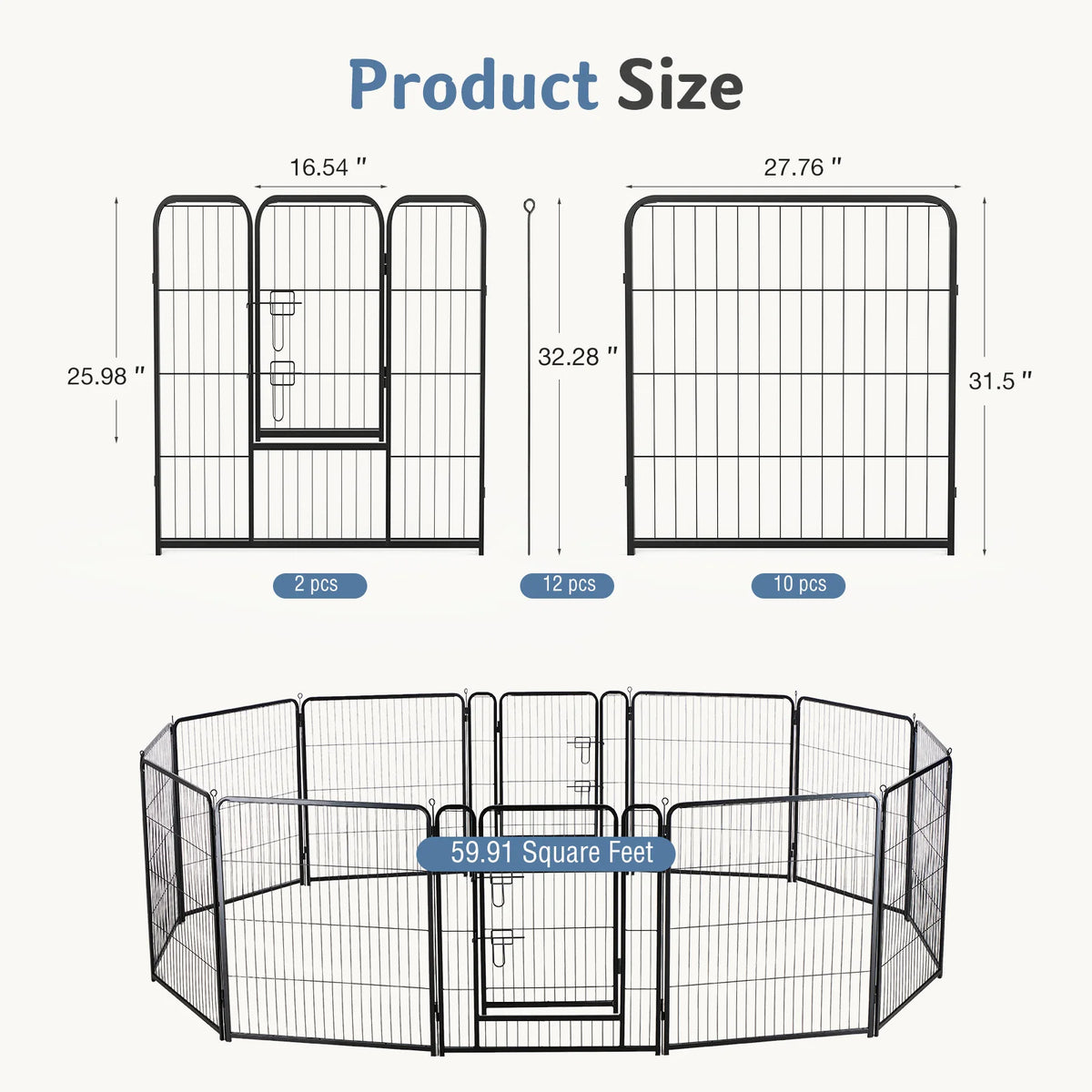 JHK Metal 12 Panels Dog Playpen Pet Fence 24 Inch to 40 Inch Foldable Large Dog Puppy Exercise for Yard Gate Camping Outdoor