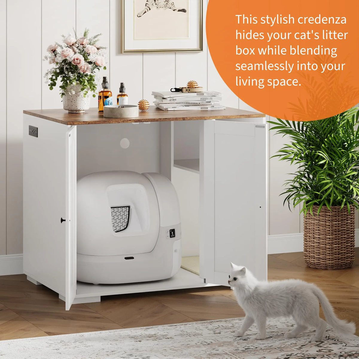 HiMISS Cat Litter Robot Enclosure With Shelf And Power Outlet