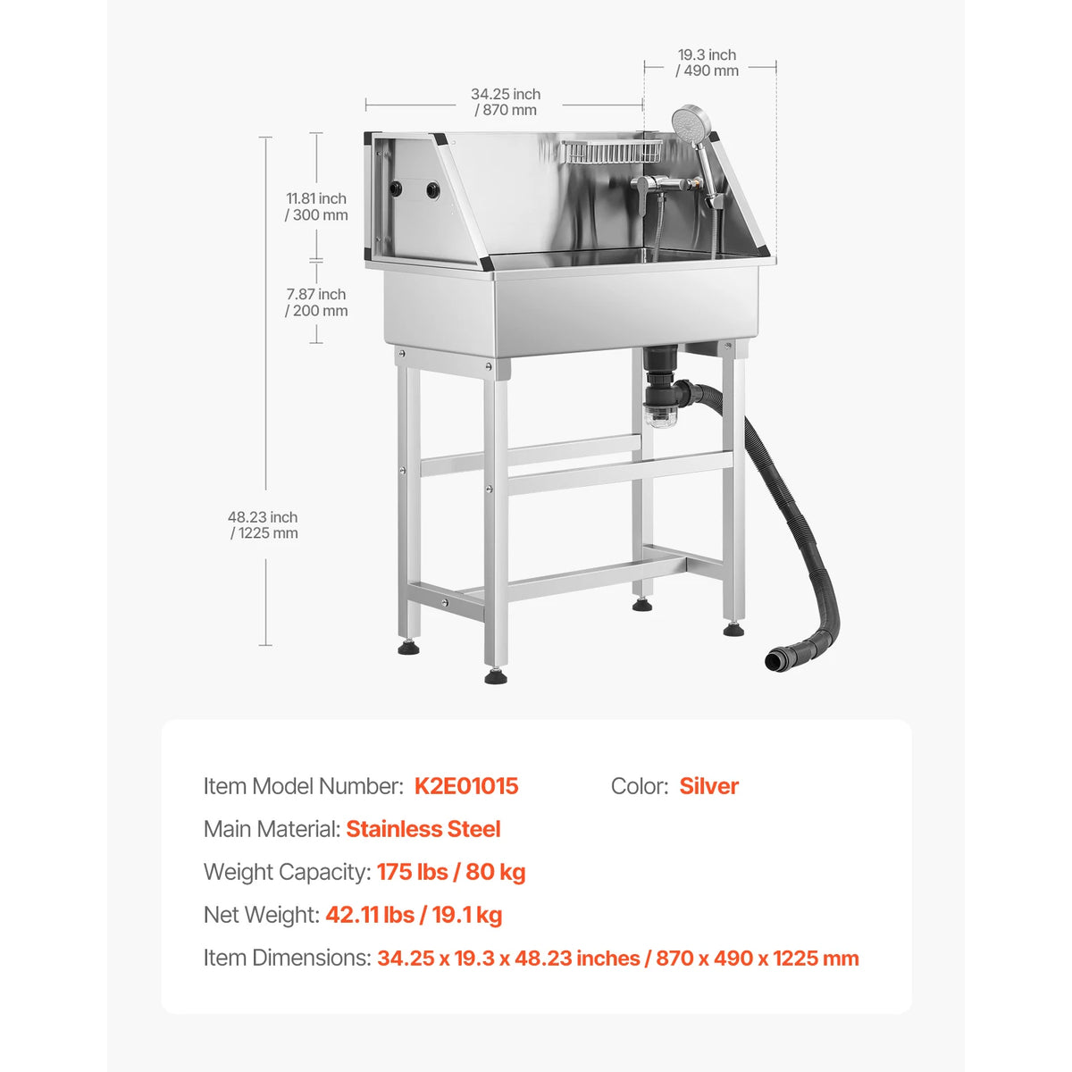 VEVOR Stainless Steel Dog Washing Station With Faucet