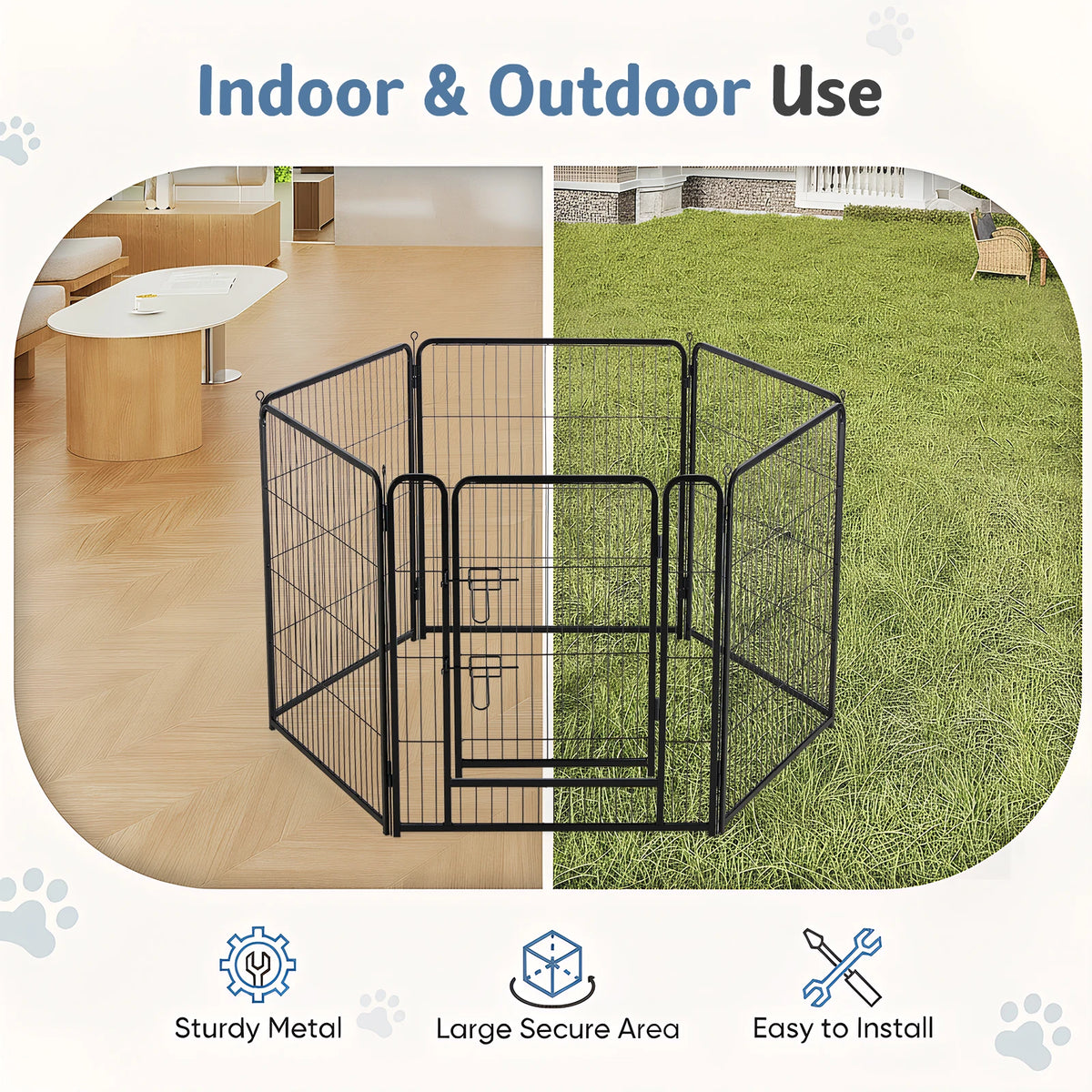 JHK Foldable Metal Dog Playpen For Indoor Outdoor Exercise
