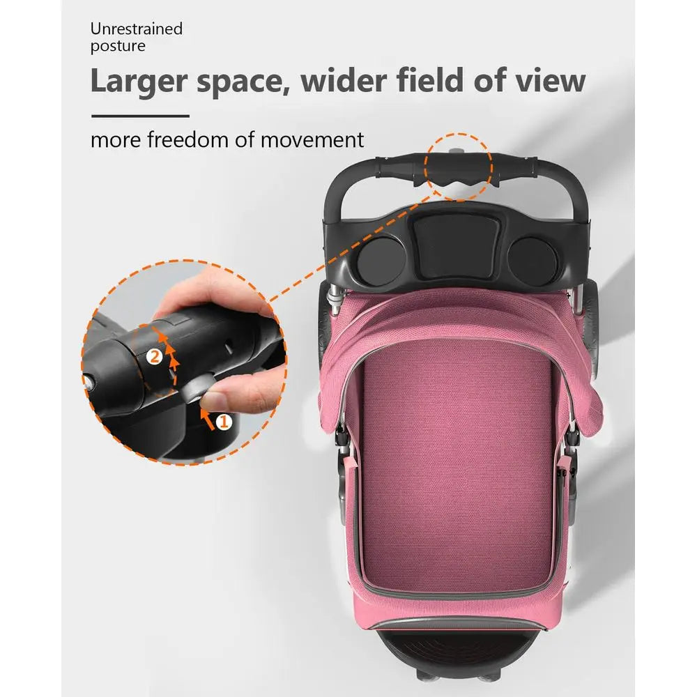 Pet Stroller with 3 Wheels or Small/Medium Pets, Portable Travel oldable Carrier Jogger or Dog Cat Puppy Kitty, Rear Wheel Break