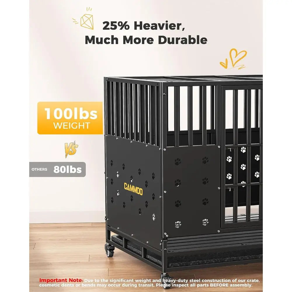 48'' Heavy Duty Dog Crate/Kennel or Large Dogs Indoor | Upgraded Chew-Proo Panels, Comort-Widened loor Panel, Adjustable Interna