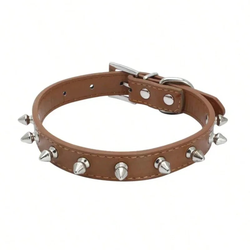 Dog Cats Spiked Collar PU Leather Adjustable Pets Necklace Studded Rivet Collar