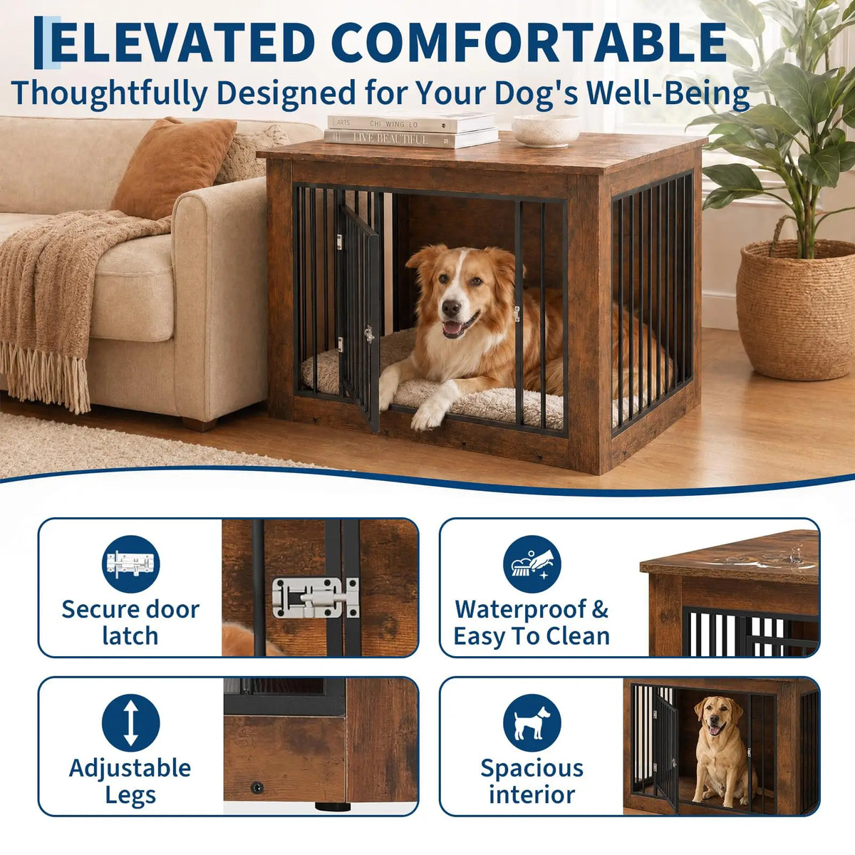 Furniture Style Dog Crate End Table With Dual Door Design