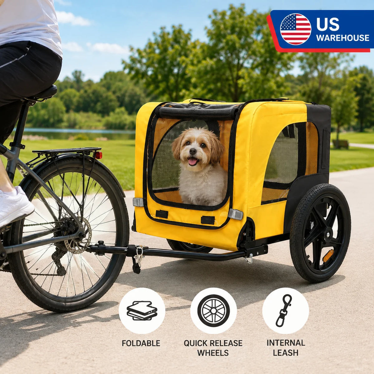Foldable Dog Bike Trailer with Waterproof Canopy and Mesh Windows