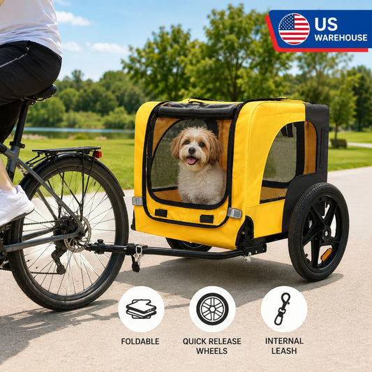 Foldable Dog Bike Trailer with Waterproof Canopy and Mesh Windows