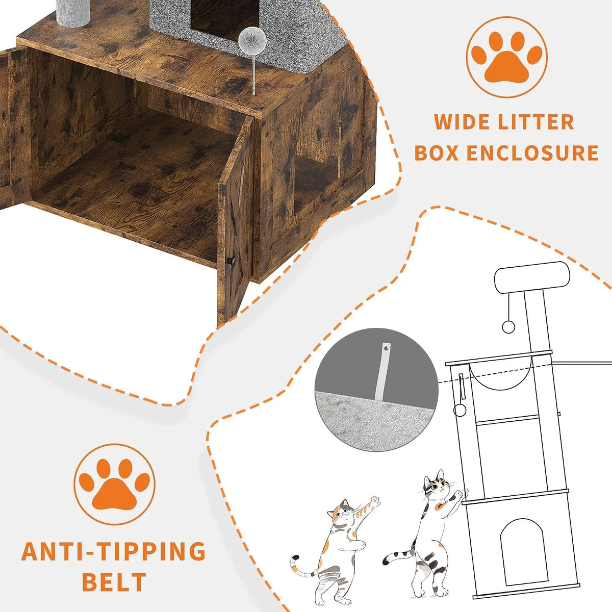 Modern Cat Tree With Hidden Litter Box Enclosure And Condo