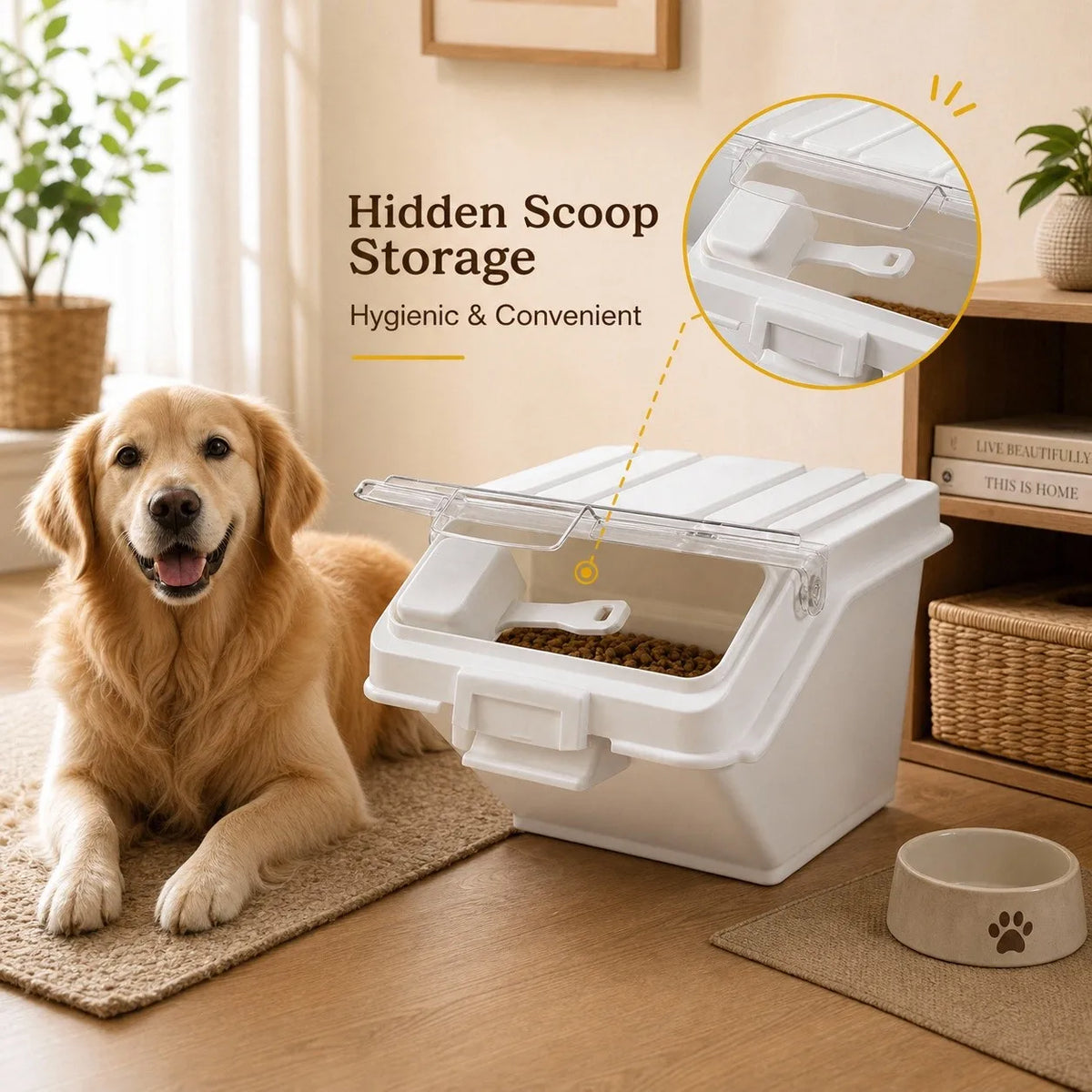 Airtight Pet Food Storage Containers with Scoop for Treats and Kitchen Use