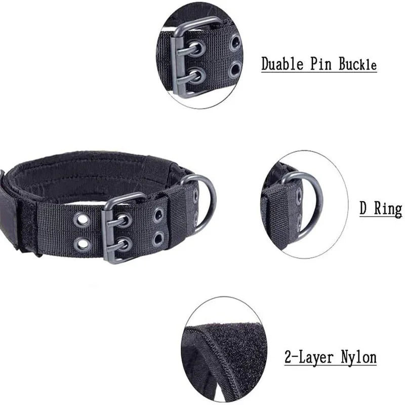 Wide Tactical Heavy Duty Nylon Large Dog Collar K9 Military With Metal Buckle