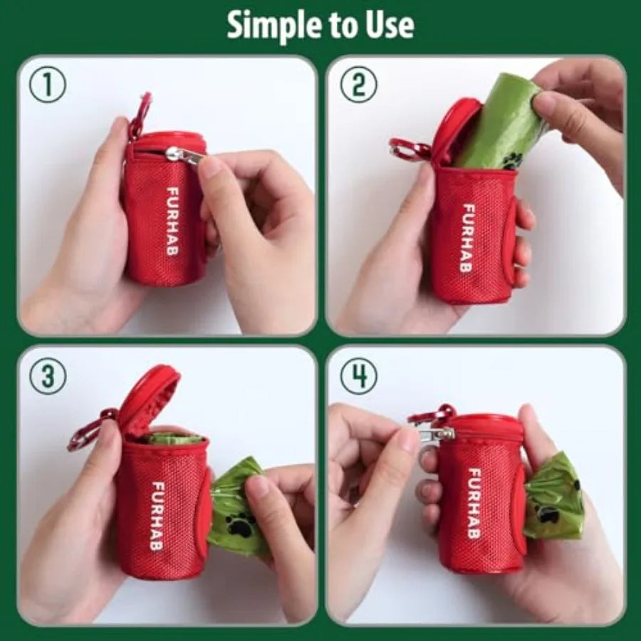 Dog Poop Bag Holder With Carabiner Clip And Nylon Dispenser