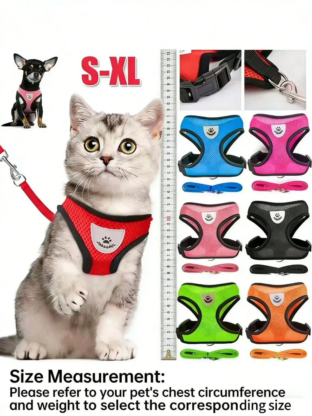 Pet Chest Strap Harness & Leash Set, Dog Cat Mesh Breathable Vest Type Anti-Slip Walking Lead Rope Outdoor Travel With Foldable Feeding Bowl Combo