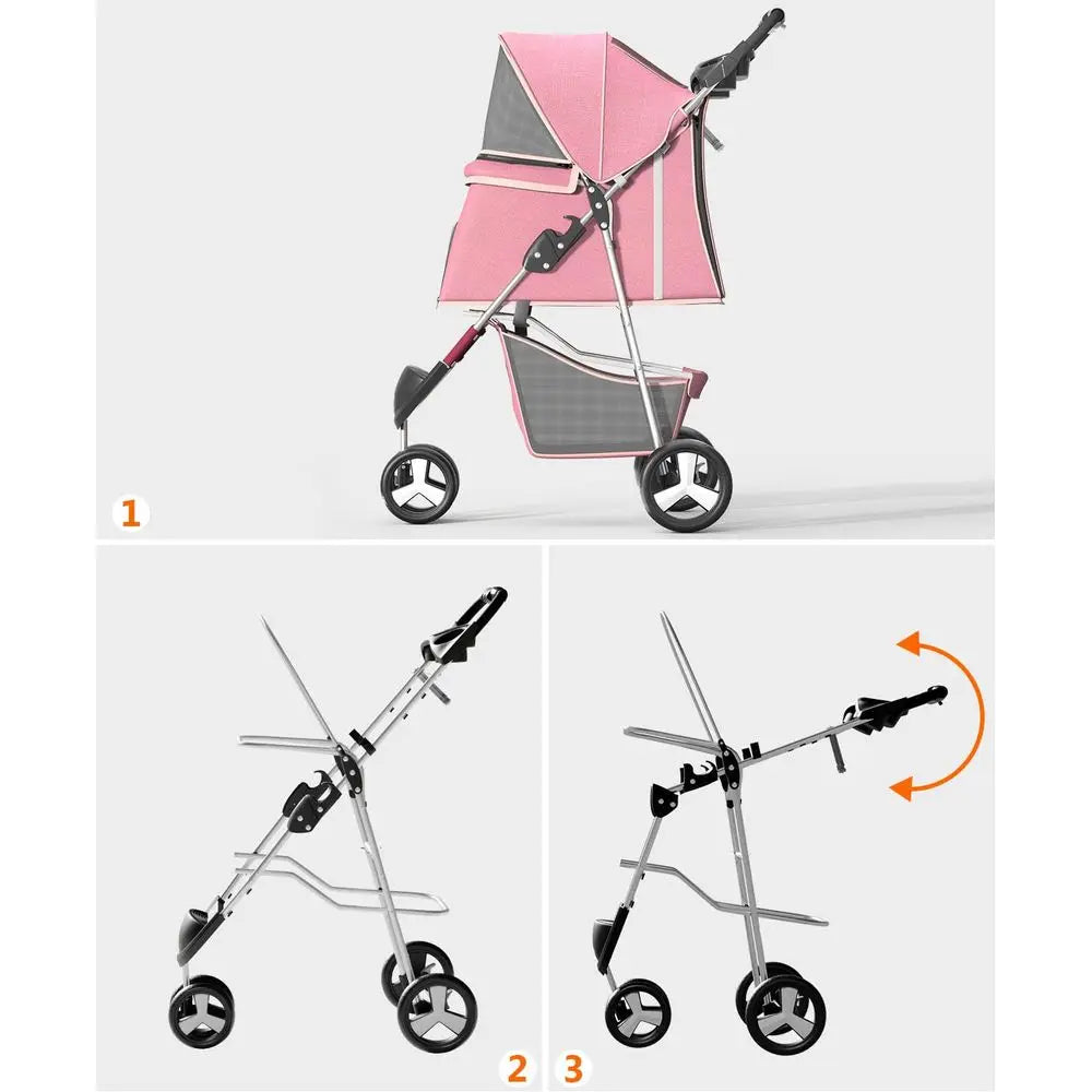 Pet Stroller with 3 Wheels or Small/Medium Pets, Portable Travel oldable Carrier Jogger or Dog Cat Puppy Kitty, Rear Wheel Break