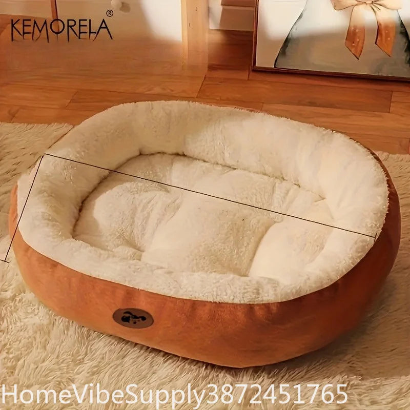 Plush Oval Pet Bed Thickened Machine Washable All Season Cushion