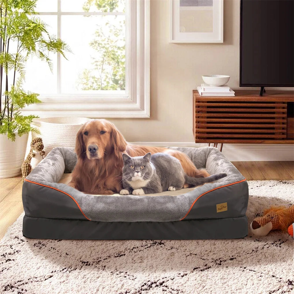 Jumbo Large Orthopedic Dog Bed Memory Foam Pet Sofa Couch Waterproof Elevated Cushion Warm Puppy Bolster Couch Removable Cover