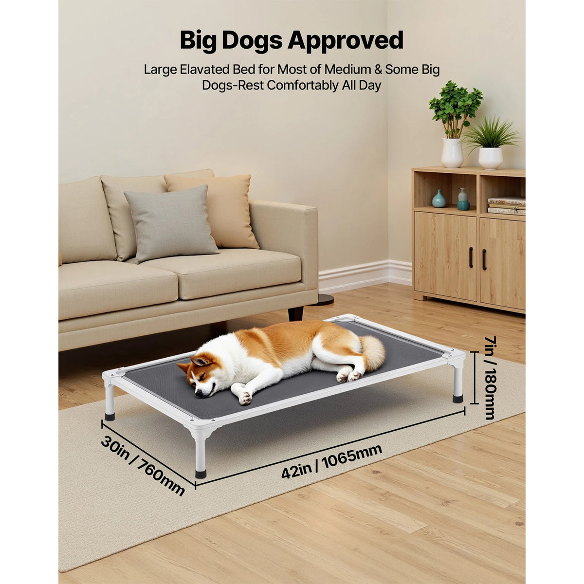 SucceBuy Elevated Dog Bed for Large Dogs Portable Raised Dog Cot with Aluminum Tube Metal Frame and Breathable Textilene Mesh