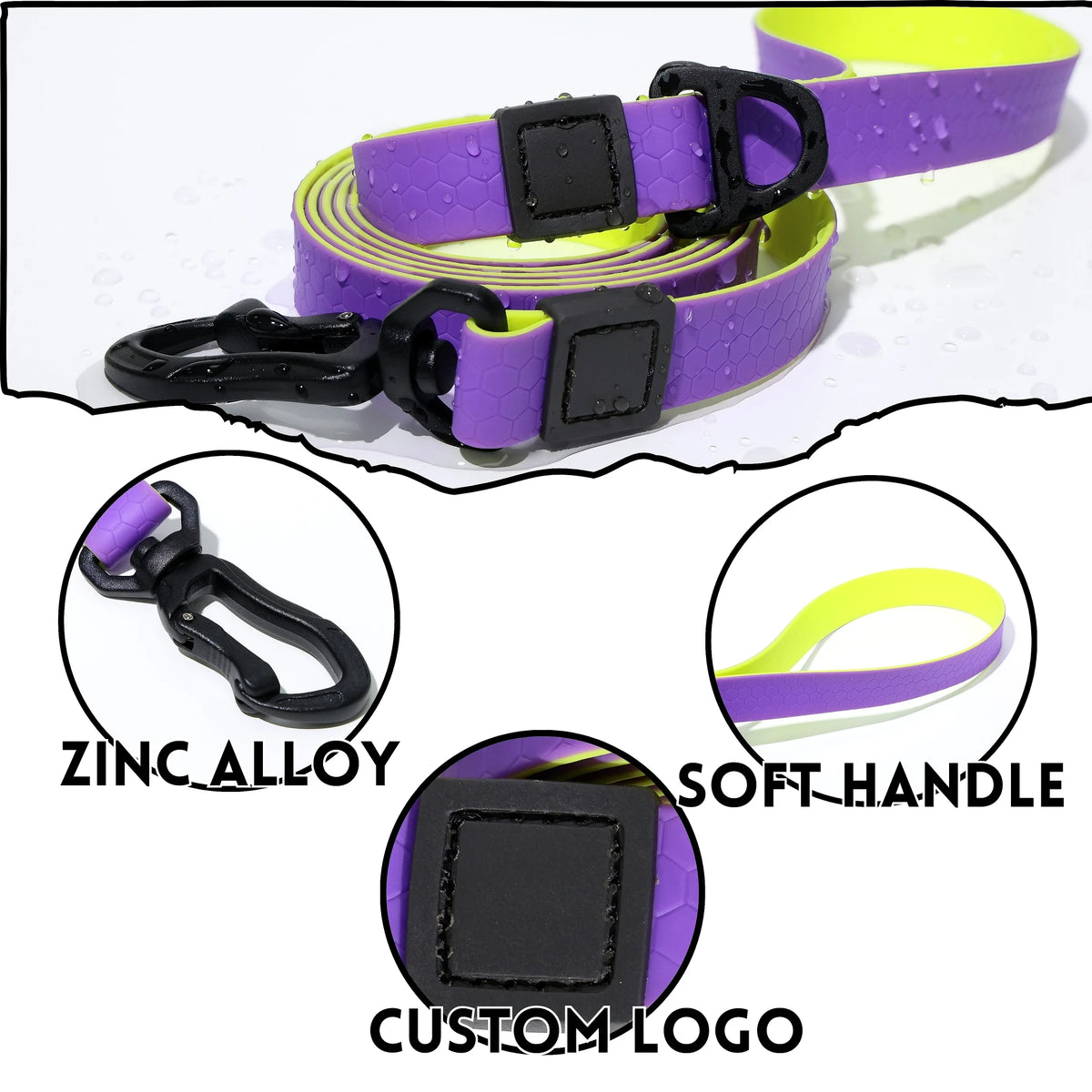 Waterproof PVC Dog Collar and Leash Set with Heavy Duty Swivel Clip for Small Medium and Large Dogs