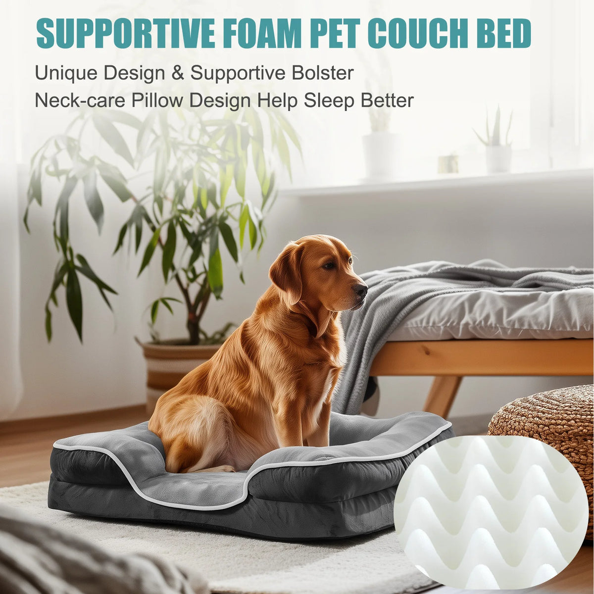 MCQ Orthopedic Memory Foam Dog Bed With Washable Waterproof Cover