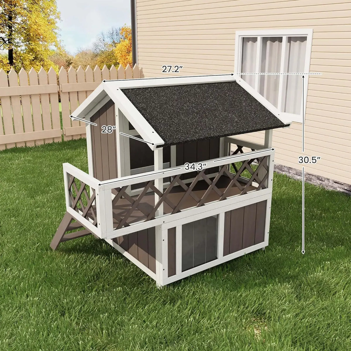 HiMISS Wooden Two Level Weatherproof Cat House With Balcony