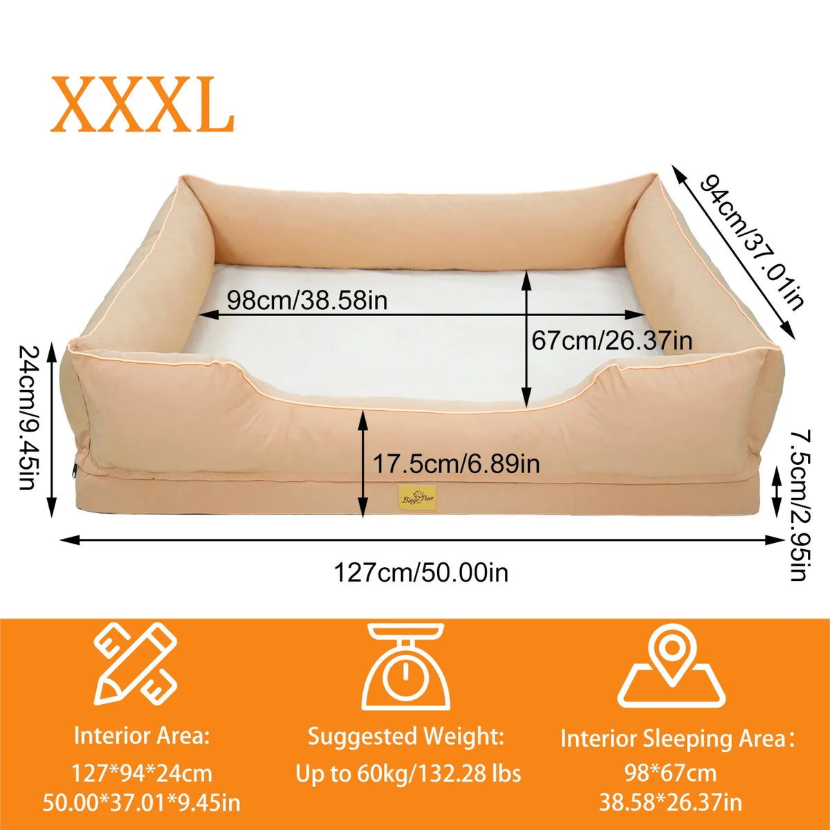 M/L/XL/2XL/3XL Orthopedic Dog Beds Oxford Bolster Foam Base Pet Dogs Couch Sofa Lounger Bed Waterproof Lining Removable Cover