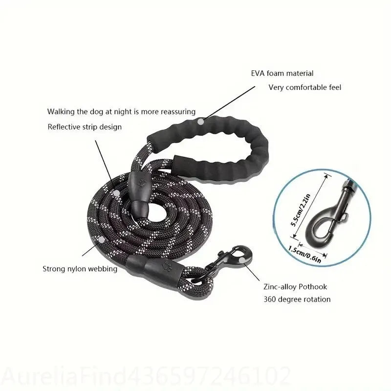 Reflective Heavy Duty Dog Leash With Padded Handle Safe Walking