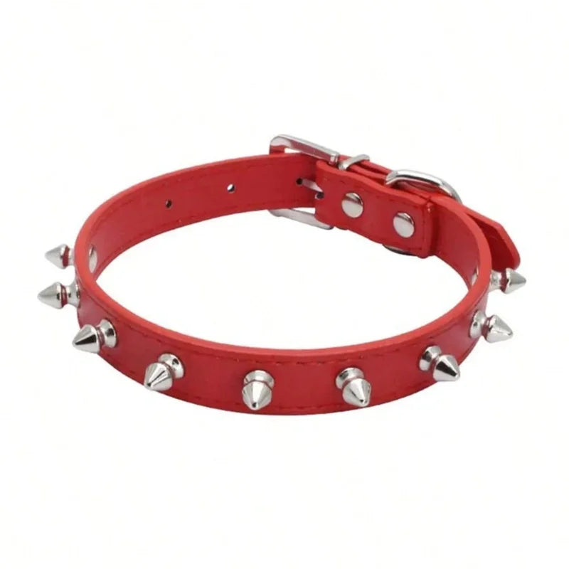Dog Cats Spiked Collar PU Leather Adjustable Pets Necklace Studded Rivet Collar
