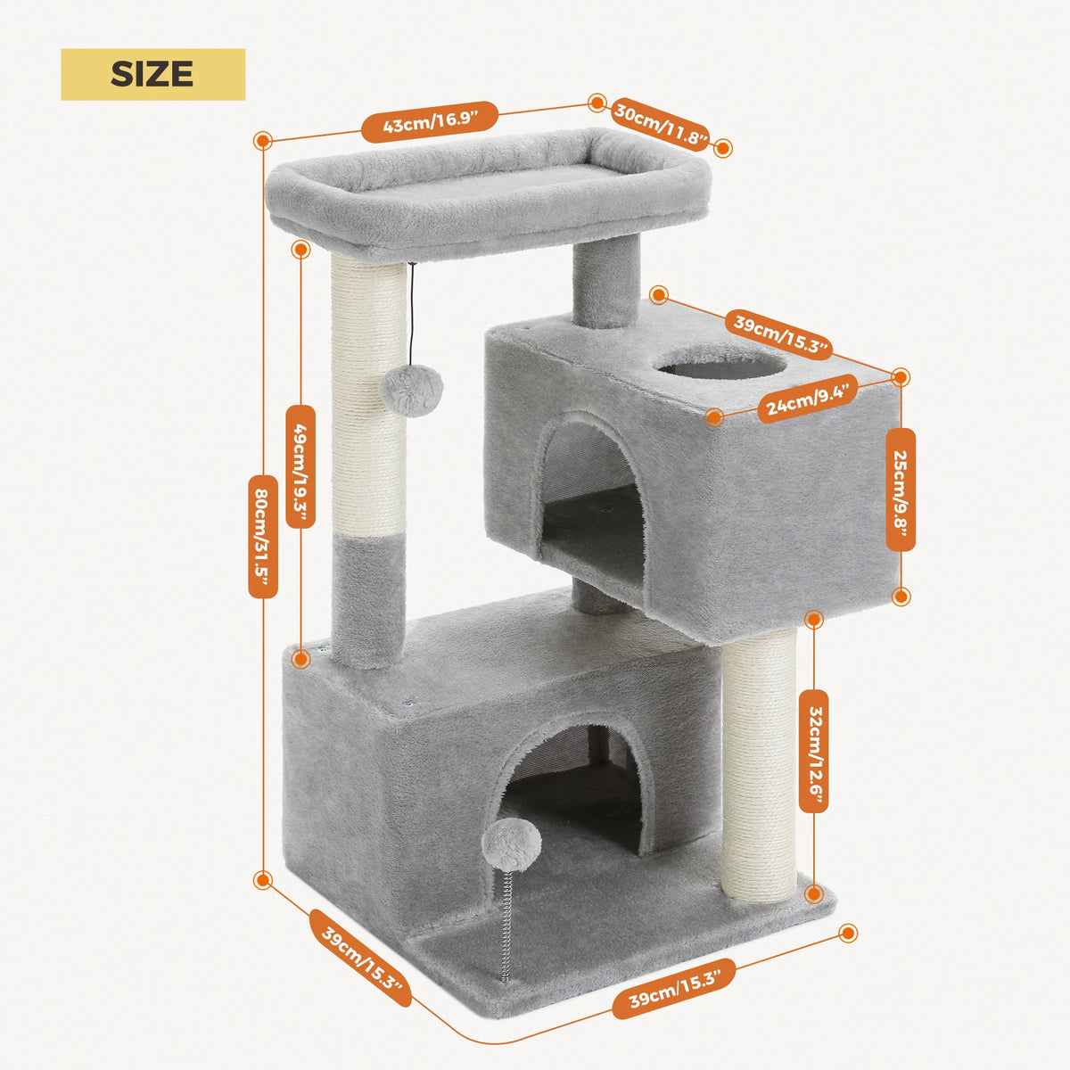 PAWZ Road Cat Tree With Condos And Sisal Scratch Pad