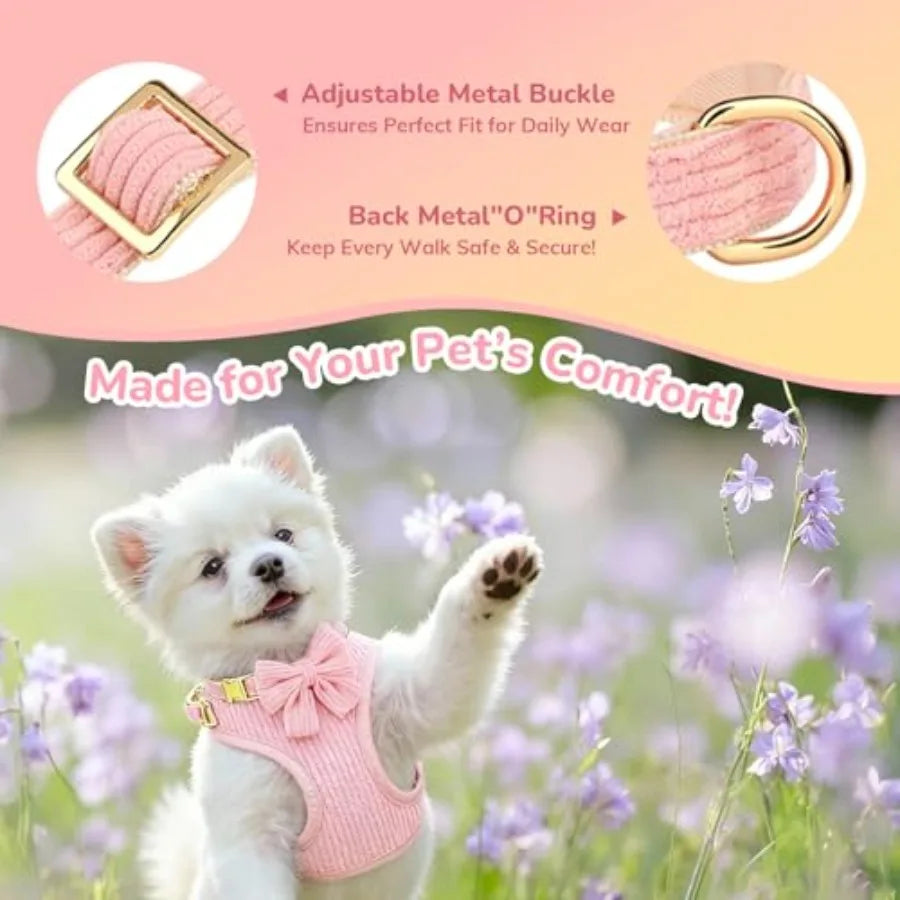 Dog Cotton Breathable Adjustable No Pull Harness And Leash Set For Daily Walks