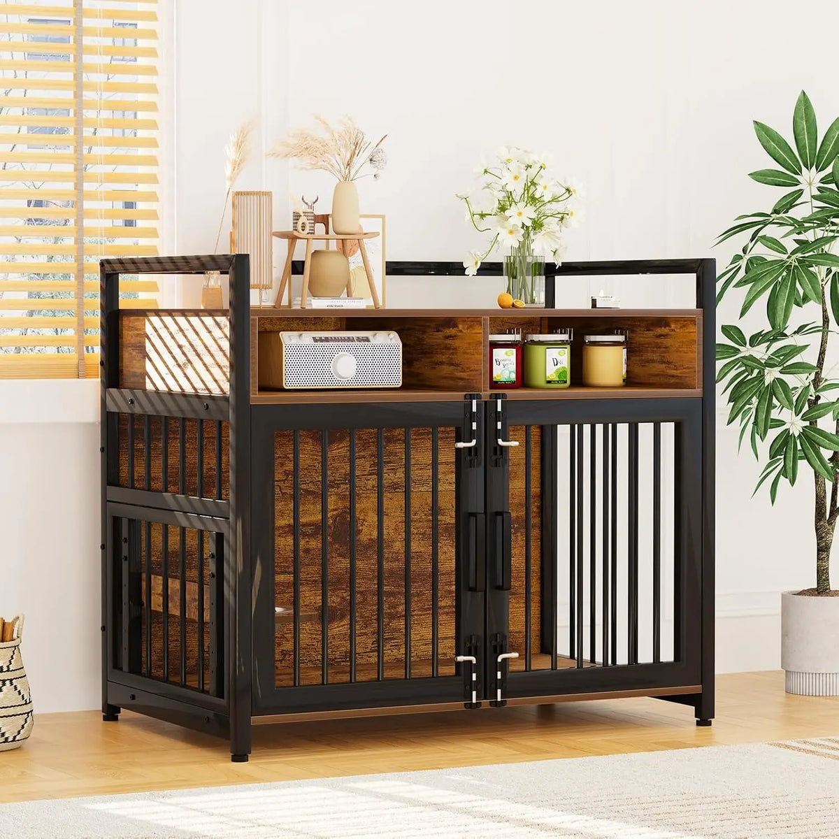 Garvee Wooden Dog Crate Furniture With Shelves And Storage