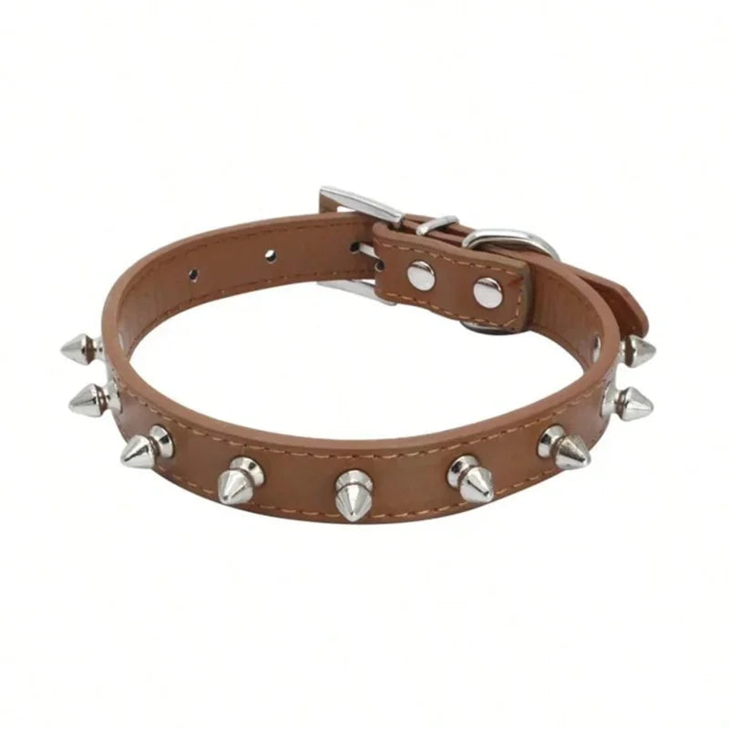 Dog Cats Spiked Collar PU Leather Adjustable Pets Necklace Studded Rivet Collar