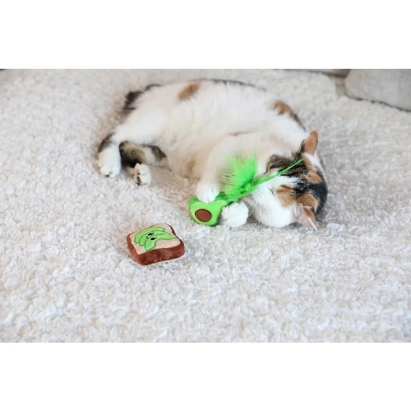Avocado Toast Catnip Interactive Plush Cat Toy, Multicolor, Pack of 2