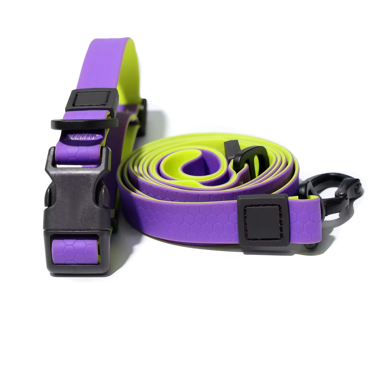 Waterproof PVC Dog Collar and Leash Set with Heavy Duty Swivel Clip for Small Medium and Large Dogs