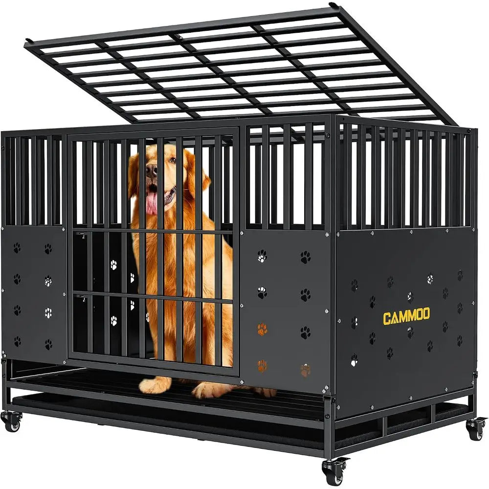48'' Heavy Duty Dog Crate/Kennel or Large Dogs Indoor | Upgraded Chew-Proo Panels, Comort-Widened loor Panel, Adjustable Interna