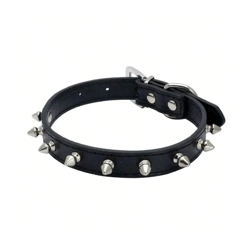 Dog Cats Spiked Collar PU Leather Adjustable Pets Necklace Studded Rivet Collar