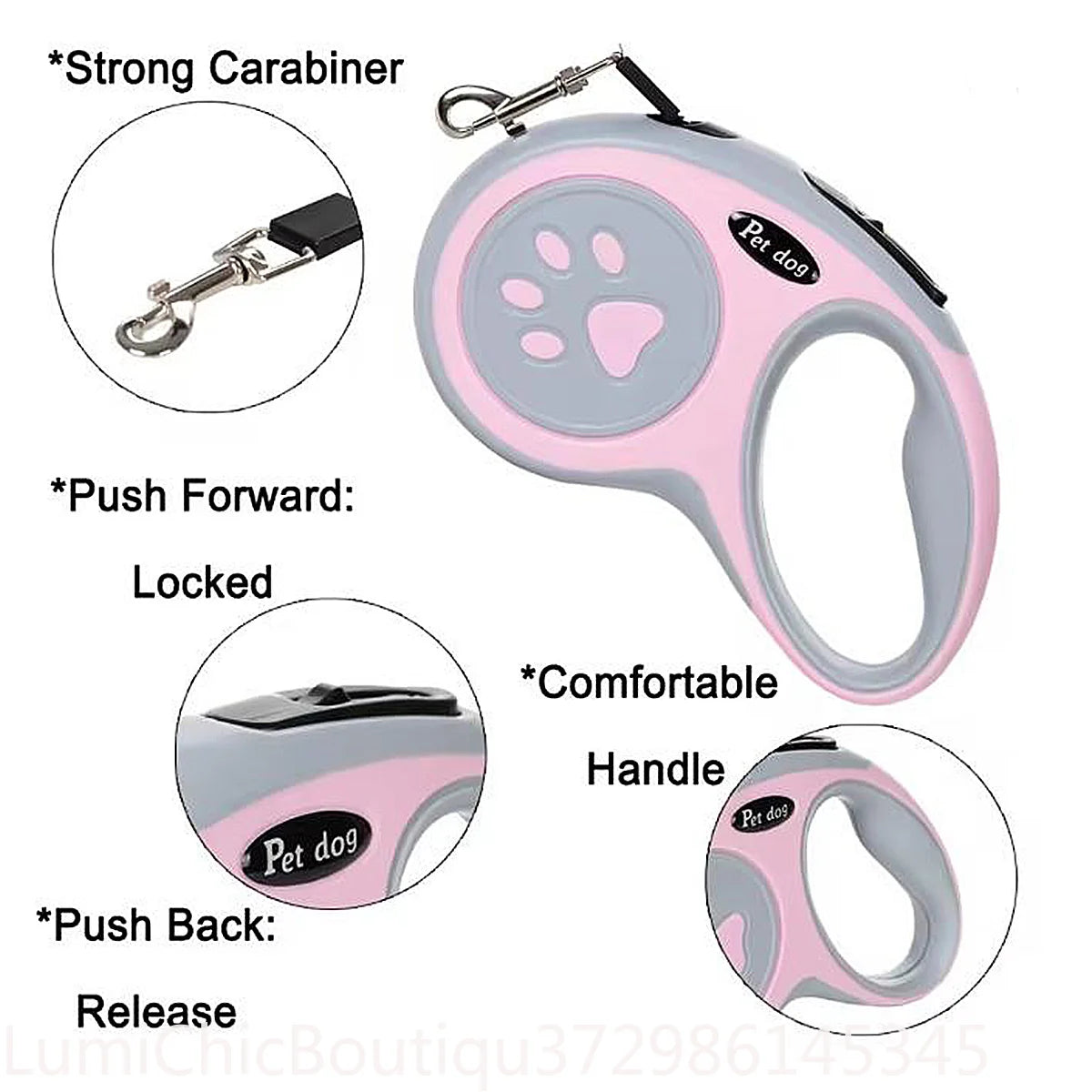 Retractable Nylon Dog Leash Reflective Paw Style Outdoor Walking Lead