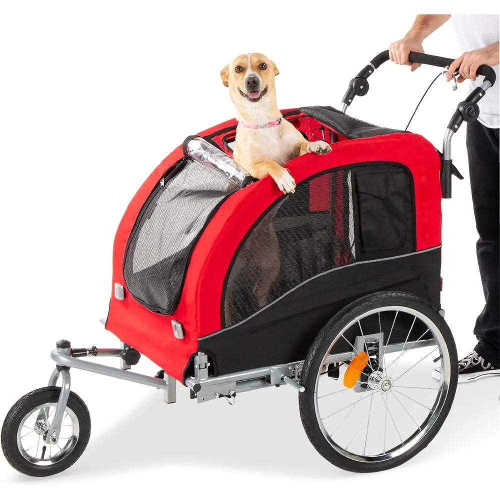 2-in-1 Dog Bike Trailer, Pet Stroller ycle Carrier w/Hitch, Suspension, Visibility lag and Relect, 66lb Weight acity