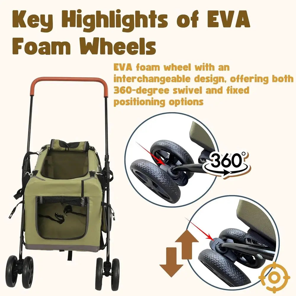 Pet Stroller oldable Travel Crate or Small and Medium Dog and Cat, Portable Pet Travel Carrier, Pet Jogger with Detach Carrier