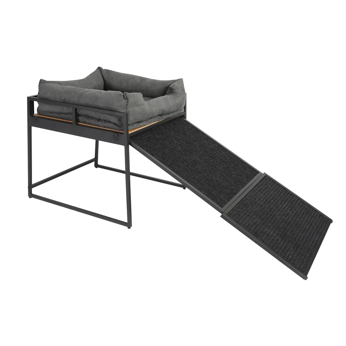 Elevated Dog Bed Ramp With Non Slip Access And Bolster Cushion