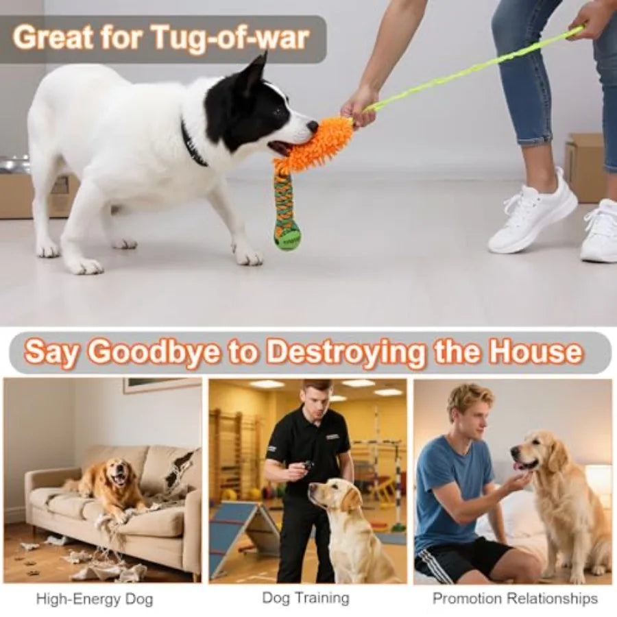 Dog Tug Toy - Interactive Dog Rope Toys, Stretchy Bungee Handle, Strong Squeak Rope Toy for Large Dogs, Puppies, Middle Dogs Or