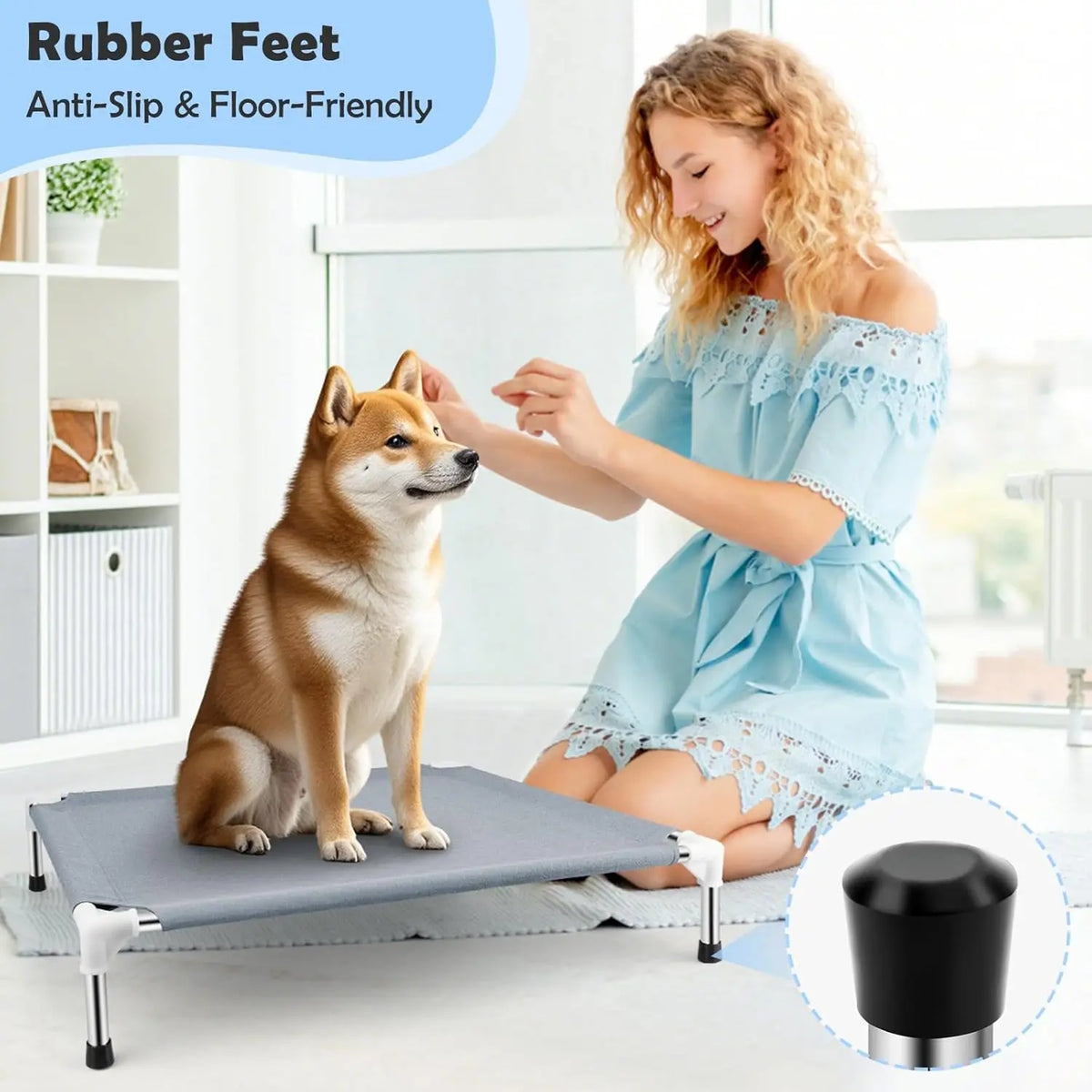 Elevated Cooling Dog Bed with Breathable Non Slip Cot Design
