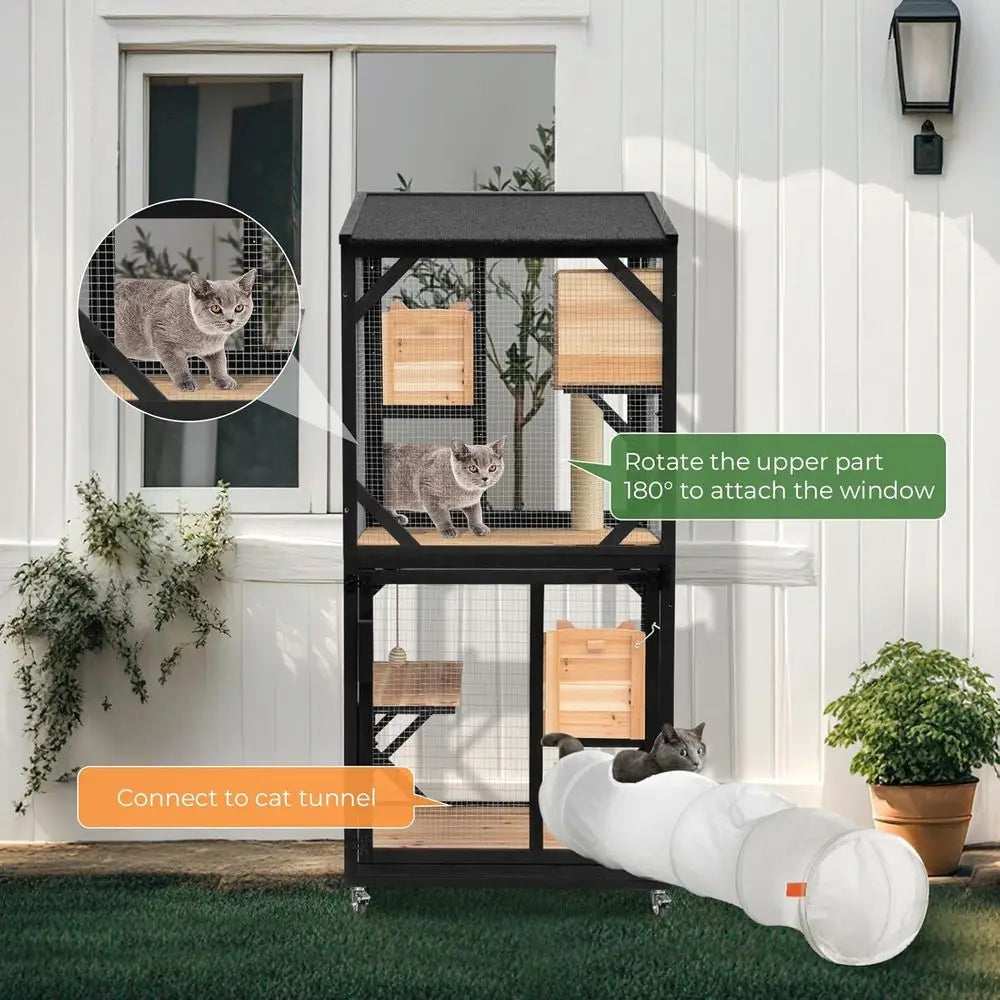 Outdoor Cat Catio Enclosure With Removable Platforms And Window Access