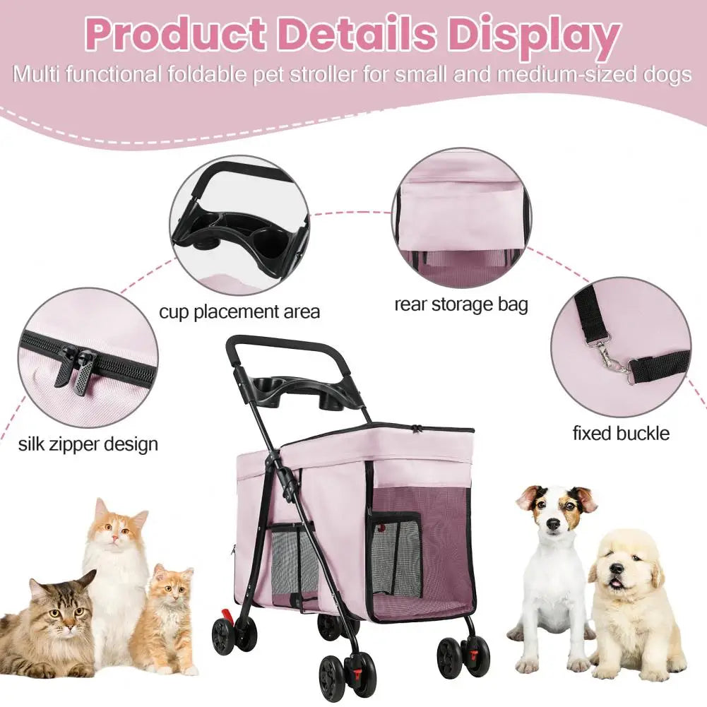 Dog Stroller With 360-degree Wheels Foldable Pet Cart 5 Ventilation Windows & Removable Tray Dog Cart For Small/Medium Dogs