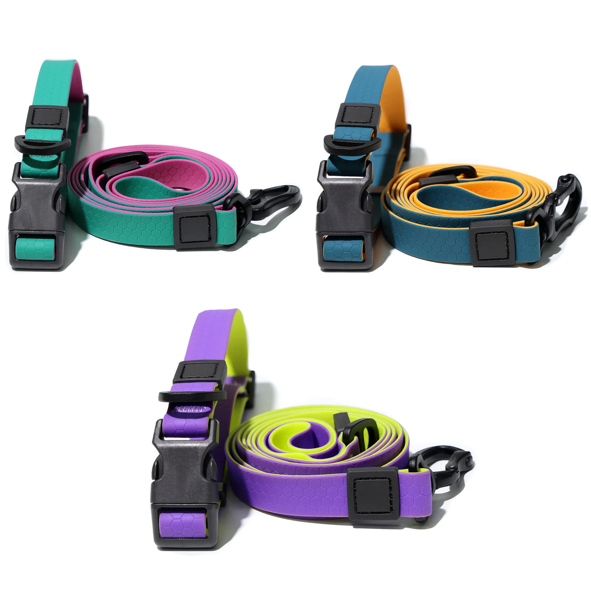 Waterproof PVC Dog Collar and Leash Set with Heavy Duty Swivel Clip for Small Medium and Large Dogs