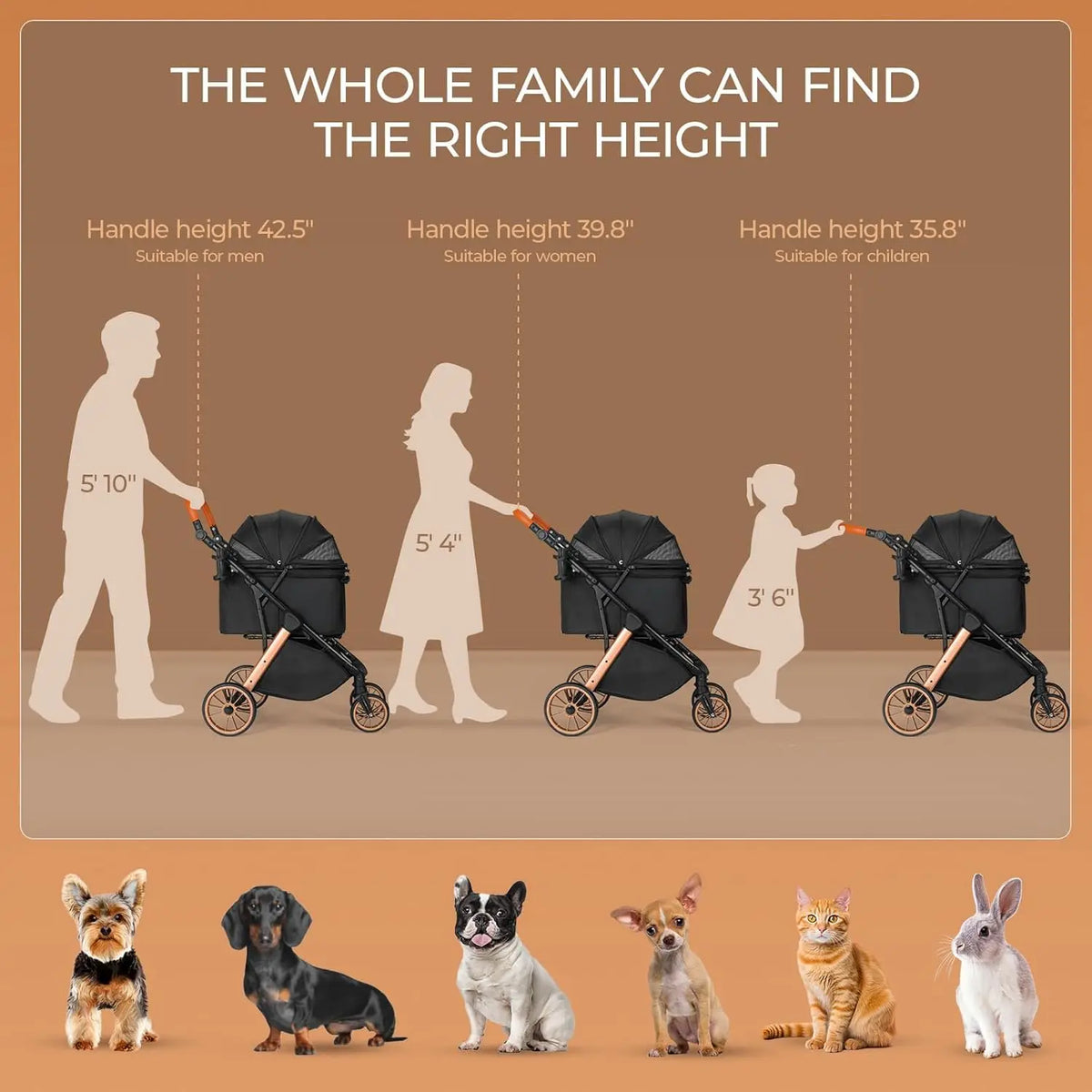 Foldable Pet Stroller for Medium Dog Cat,Pet Travel Carrier,Adjustable Handle with Sun Shade,Shock Absorbers,All-Terrain