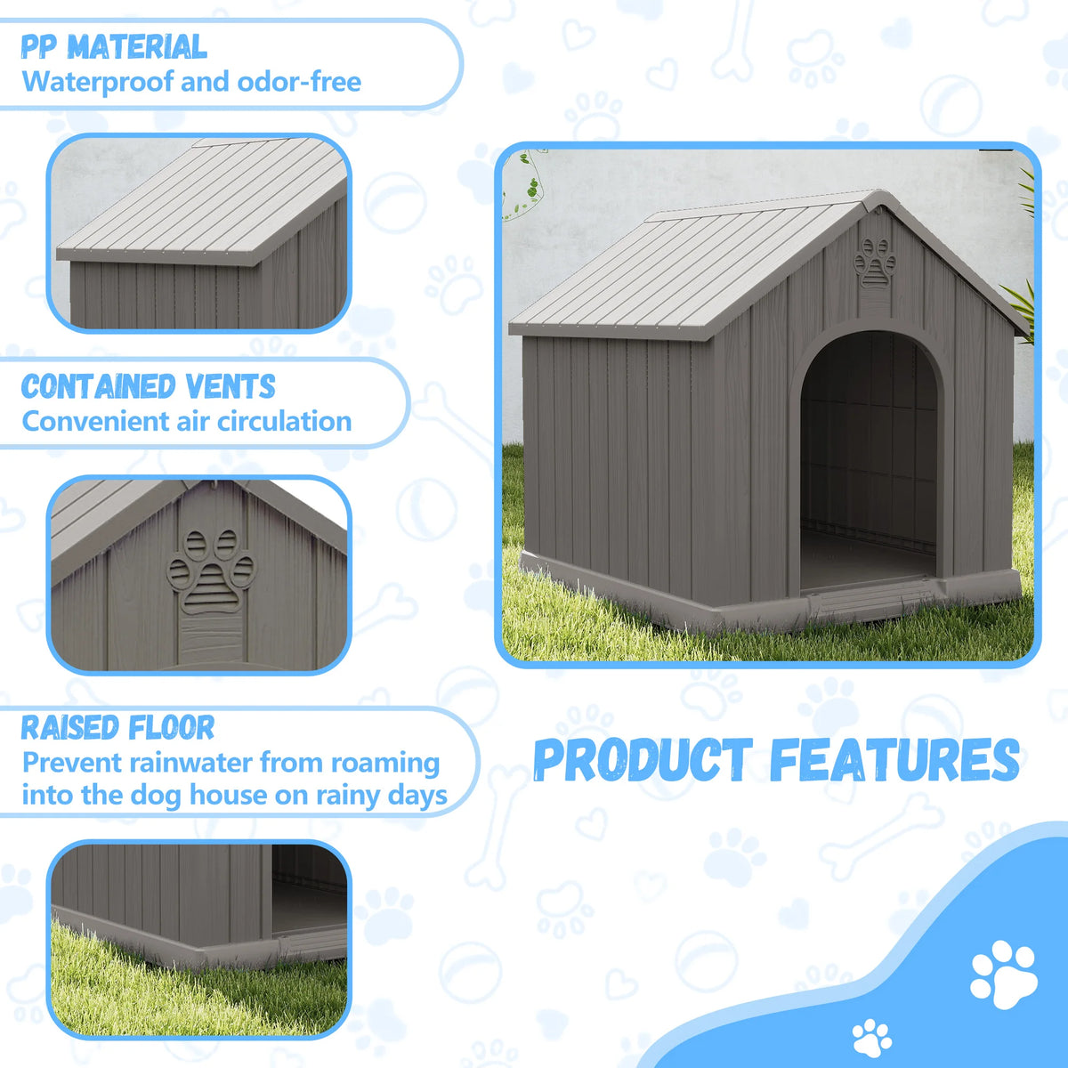 Outdoor Waterproof Plastic Dog House With Ventilated Kennel Design