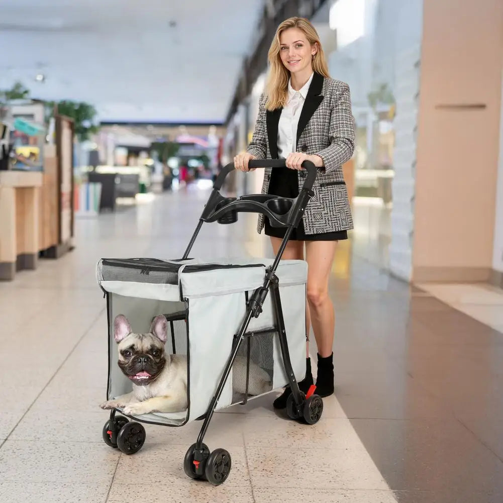 Dog Stroller With 360-degree Wheels Foldable Pet Cart 5 Ventilation Windows & Removable Tray Dog Cart For Small/Medium Dogs