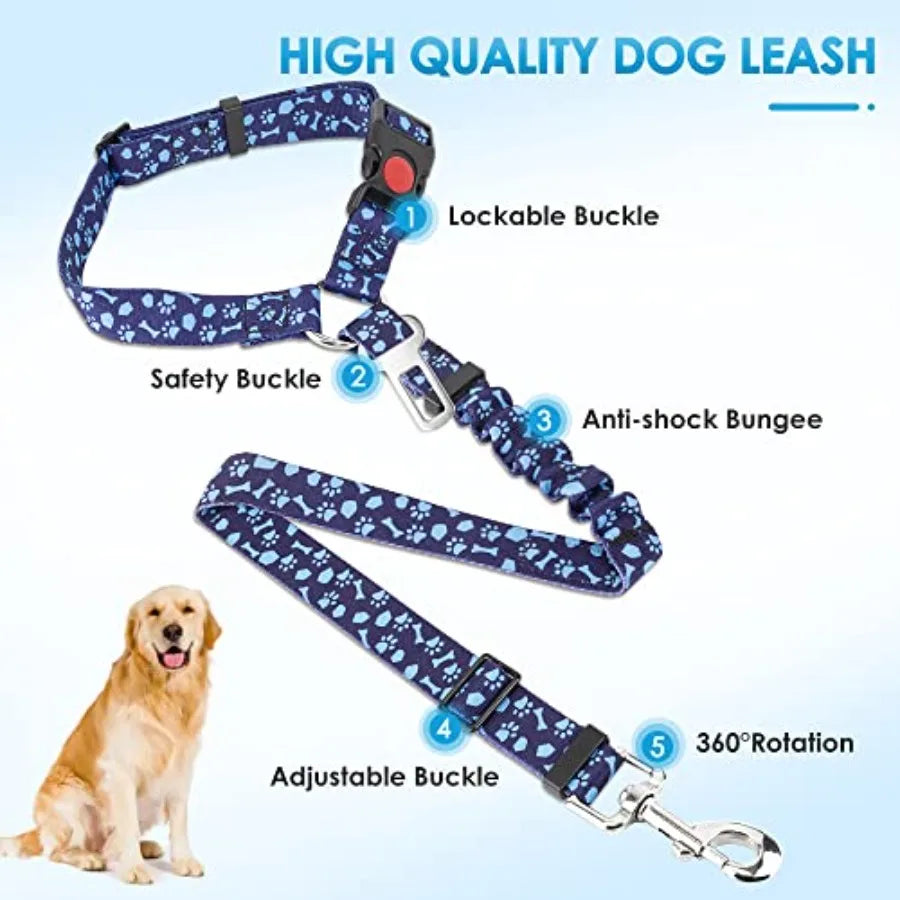 Dog Car Seat Belt Harness With Bungee 2 Pack Safety Tether