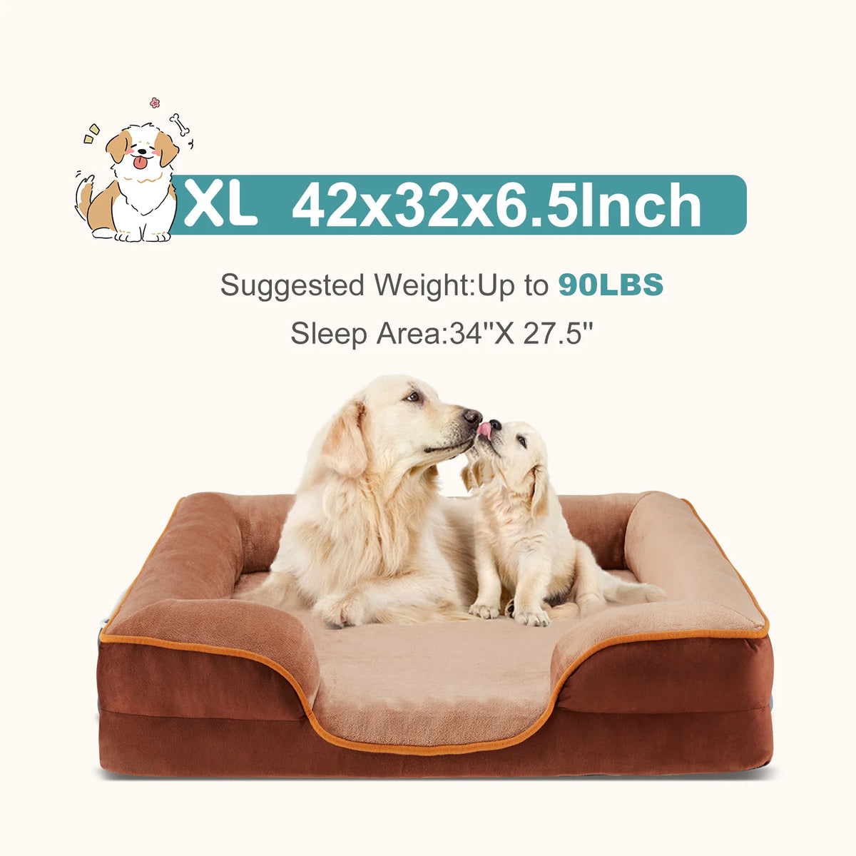 MCQ Orthopedic Memory Foam Dog Bed With Washable Waterproof Cover