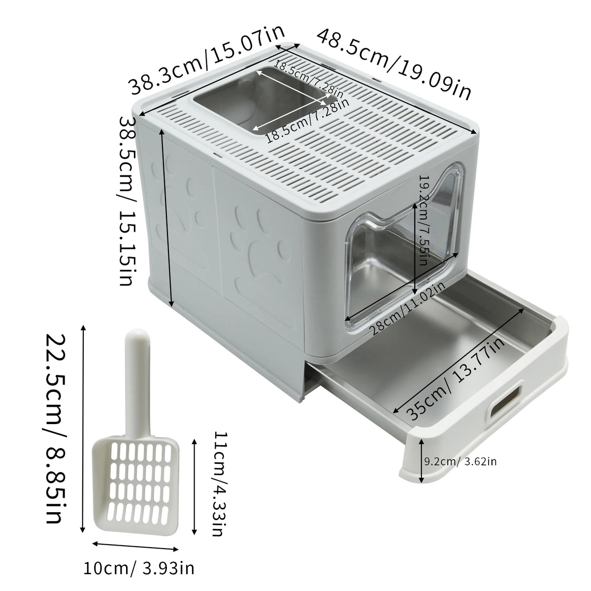 Enclosed Cat Litter Box With Front Entry And Top Exit