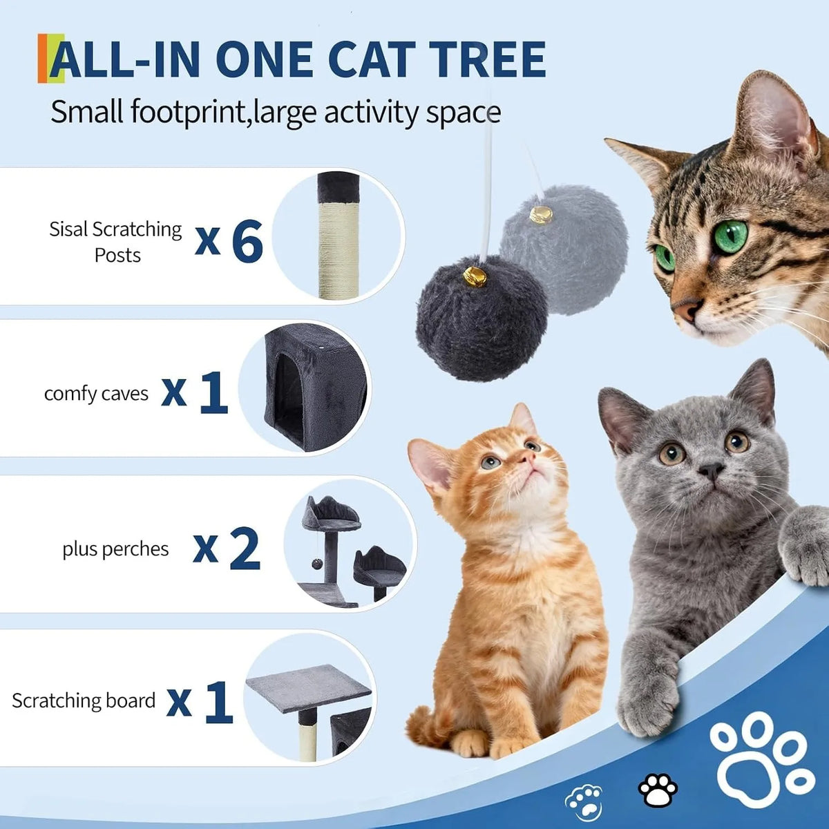 Multi Level Cat Tree Tower with Scratching Posts Condos Perches